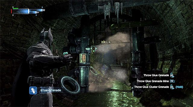 Celuj granatami klejowymi w miejsca, z których wydobywa się para - Przeskanuj trupa w kostnicy policyjnej - Batman: Arkham Origins - poradnik do gry