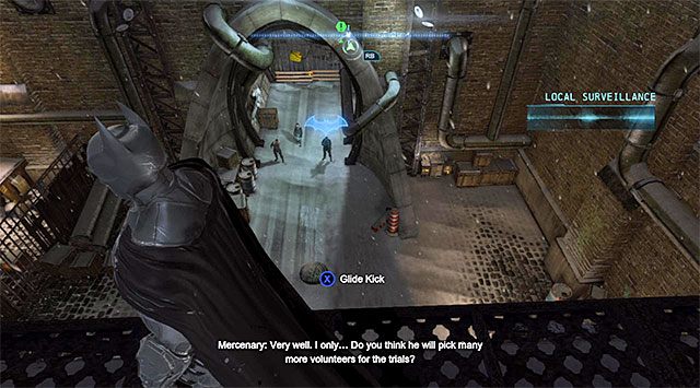 Najlepiej jest poszybować w stronę przeciwnika z karabinem - Odszukaj lokalizator umieszczony na Baneie - Batman: Arkham Origins - poradnik do gry