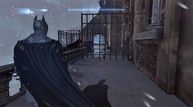 Cel podróży znajduje się na pokazanym na screenie balkoniku zlokalizowanym przy krawędzi - Czarna Maska (Black Mask) - Batman: Arkham Origins - poradnik do gry