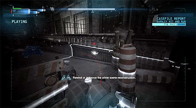Musisz teraz zacząć używać triggerów/klawiszy, tak by wpływać na proces odtwarzania rekonstrukcji - Sprawa 1224-5 - Napad w Burnley - Batman: Arkham Origins - poradnik do gry