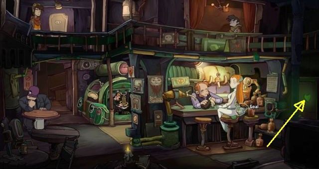 Pogadaj w tawernie z Dzidzią Goal (przełącz pilotem kartę pamięci) - Zwycięż w pojedynku z Garlefem | Dogadaj się z Dzidzią Goal | Chaos on Deponia - Chaos on Deponia - poradnik do gry