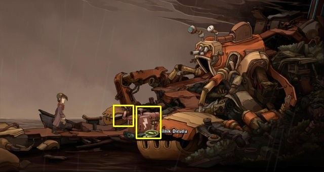 Wróć na brzeg wyspy i przyjrzyj się silnikowi z paliwem - Zainstaluj przekaźnik na wieży radiowej | W pogoni za Goal | Chaos on Deponia - Chaos on Deponia - poradnik do gry