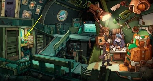 Trzeci fragment puzzli wisi na ścianie przy biurku w gabinecie Doktorka - Poradnik do gry - Puzzle | Chaos on Deponia - Chaos on Deponia - poradnik do gry
