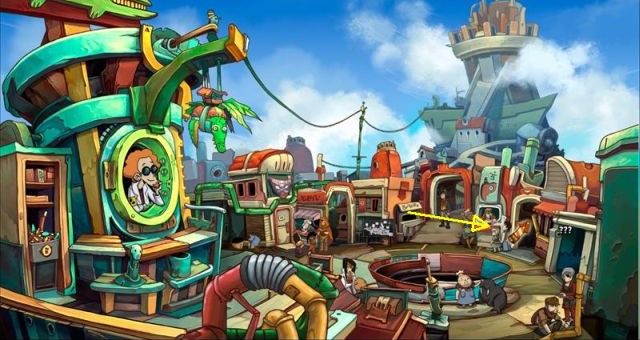 Piąty znajdziesz na ladzie budki w prawej części rynku - Poradnik do gry - Puzzle | Chaos on Deponia - Chaos on Deponia - poradnik do gry