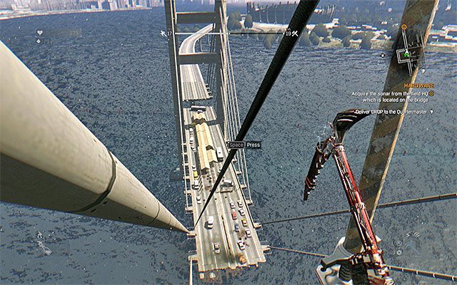 Docelowo musisz przedostać się na metalowy balkonik gdzie będziesz mógł złapać się pokazanej na powyższym obrazku liny - 33 - Narzędzia (Hardware) | Poboczne zadania - Slumsy | Solucja Dying Light - Dying Light - poradnik do gry