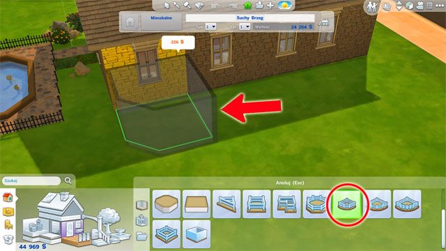 Taras możesz stworzyć także na poziomie gruntu korzystając z gotowego narzędzia w trybie budowy - Sims 4: Rozbudowa domu, porady - Sims 4 - poradnik do gry