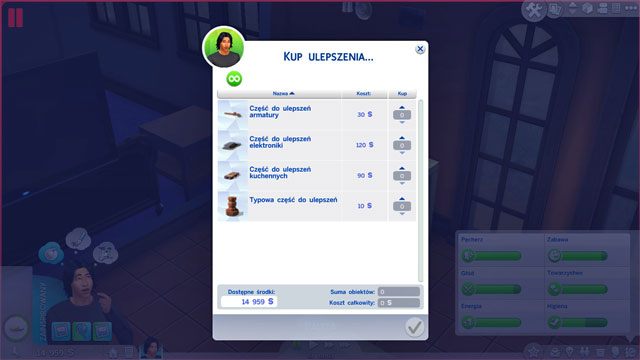 Jeśli dane ulepszenie nie jest możliwe do wykonania oznacza to, że brakuje Ci odpowiednich części - Sims 4: Majsterkowanie - jak rozwijać? Umiejętności, porady - Sims 4 - poradnik do gry