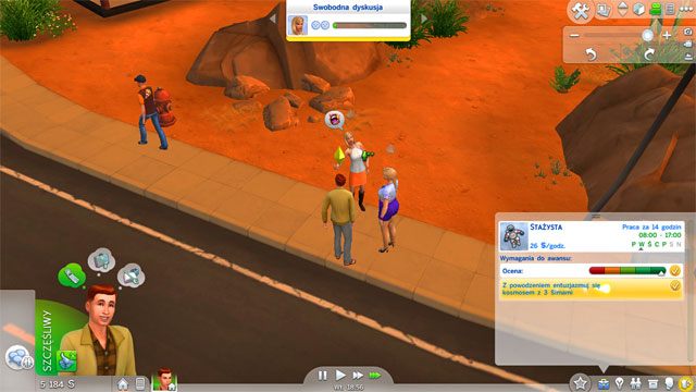 Aby awansować na drugi poziom w tej karierze musisz entuzjazmować się kosmosem z trzema Sima - interakcja ta jest dostępna w kategorii przyjazne - Sims 4: Astronauta - kariera, porady - Sims 4 - poradnik do gry