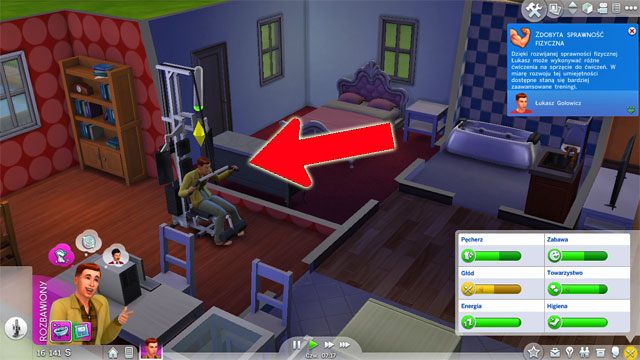 Po awansie na Szefa Centrum Dowodzenia (4) musisz rozpocząć rozwijanie sprawności fizycznej - w tym celu najlepiej zakup uniwersalną maszynę do ćwiczeń, dzięki której spełnisz także inne kryterium do awansu - konieczność wykonywania ćwiczeń na niej przez 4 godziny - Sims 4: Astronauta - kariera, porady - Sims 4 - poradnik do gry