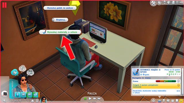 Po awansie na Ustawiacza książek o sztuce (2) otrzymujesz lampę, którą powieś w pomieszczeniu gdzie malujesz obrazy i włącz jej aurę dającą nastrój inspiracji - Sims 4: Malarz - kariera, porady - Sims 4 - poradnik do gry