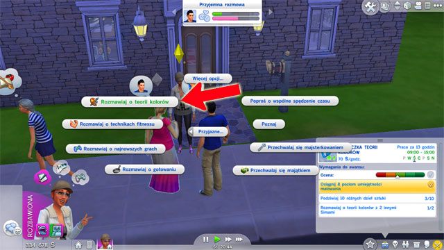 Ostatnie wymaganie do awansu to rozmawianie z dwoma różnymi Simami o teorii kolorów - Sims 4: Malarz - kariera, porady - Sims 4 - poradnik do gry