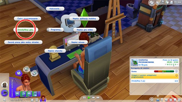 Bycie Ekspertem programowania (4) daje kolejny prezent - zegarek wartownik, który umieść w pobliżu biurka i także włącz aurę dającą skupienie - Sims 4: Guru techniki - kariera, porady - Sims 4 - poradnik do gry