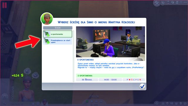 Przy awansie musisz wybrać dalszą ścieżkę kariery: albo karierę E-sportsmena (A) albo Przedsiębiorcę ze start-upów (B) - Sims 4: Guru techniki - kariera, porady - Sims 4 - poradnik do gry