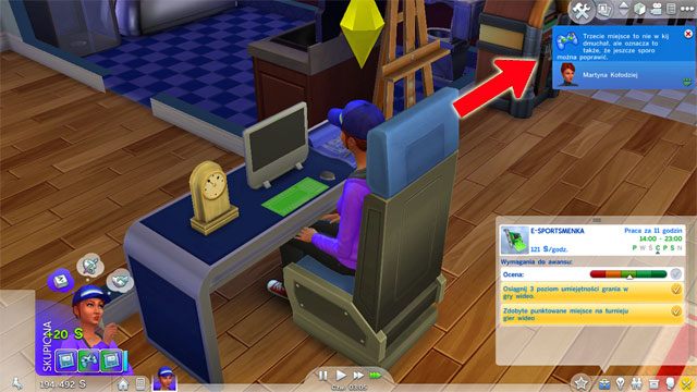 Decydując się na pierwszą ścieżkę awansujesz na stanowisko E-sportmena (7 A), gdzie codziennym zadaniem nie jest już użytkowanie komputera, ale konkretnie granie w gry - Sims 4: Guru techniki - kariera, porady - Sims 4 - poradnik do gry