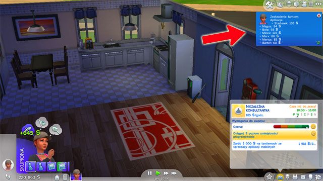 Dodatkowo codziennie będziesz otrzymywać tantiemy za stworzoną aplikację i to właśnie z tych tantiem musisz uzbierać 250 Simoleonów - Sims 4: Guru techniki - kariera, porady - Sims 4 - poradnik do gry