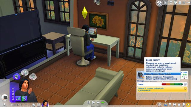 Awans na Analityka wywiadu (2) daje Ci w prezencie krzesło obrotowiec wzmagające nastrój pewnego siebie - postaw je przy biurku i włącz aurę emocjonalną - Sims 4: Tajny agent - kariera, porady - Sims 4 - poradnik do gry