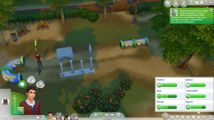 Zwierzaka możesz też szkolić na torze przeszkód - możesz go wybudować samemu lub udać się do Parku Pieskiego - Sims 4 Psy i koty: Tresowanie zwierząt - Sims 4 - poradnik do gry