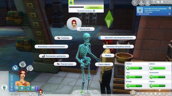 Na jednym z pięter spotkasz Szkieleta. Możesz z nim nawiązać kontakt, tak jak z normalnymi Simami. - Sims 4 Przygoda w dżungli: Eksploracja dżungli, porady - Sims 4 - poradnik do gry