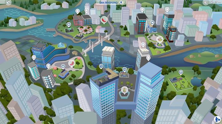 Opis w grze: Rodzinne otoczenie słynące z Festiwalu Smaków, pchlego targu i pięknych, portowych widoków - Sims 4 Miejskie życie: San Myshuno - nowe lokacje - Sims 4 - poradnik do gry