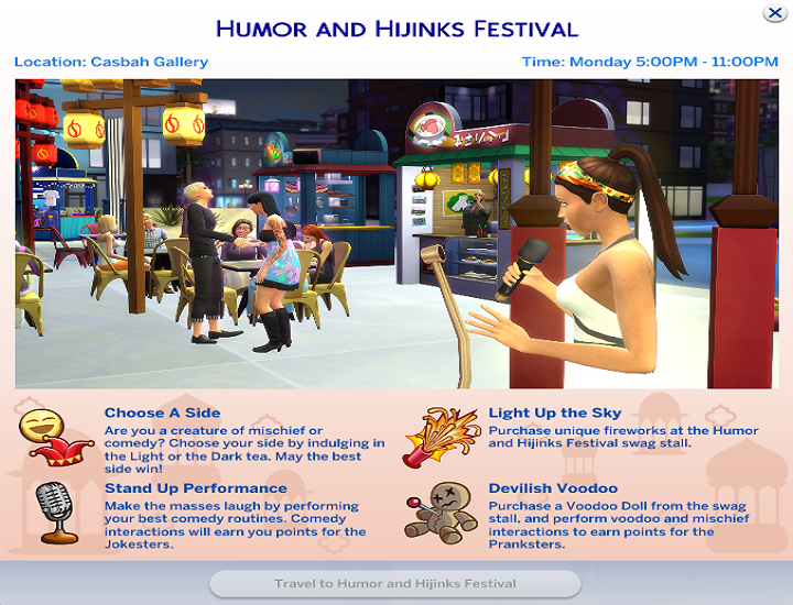 Dzień występowania: Piątki, 5:00 p - Sims 4 Miejskie życie: Festiwale - Sims 4 - poradnik do gry