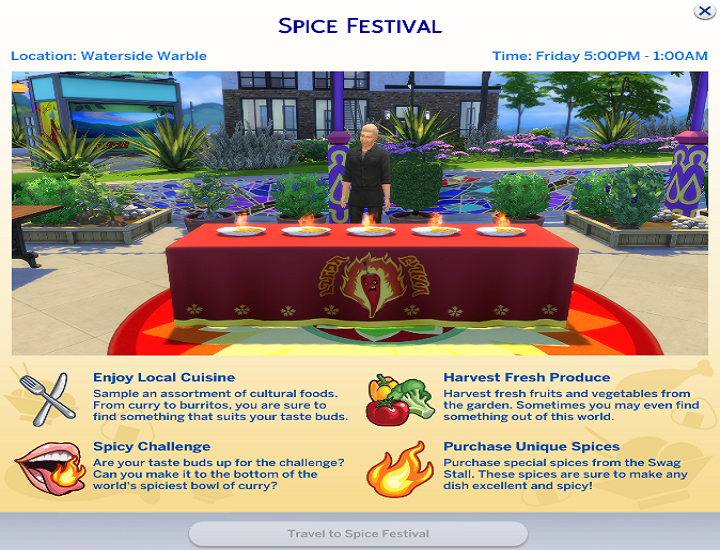 Dzień występowania: Piątki, 5:00 p - Sims 4 Miejskie życie: Festiwale - Sims 4 - poradnik do gry