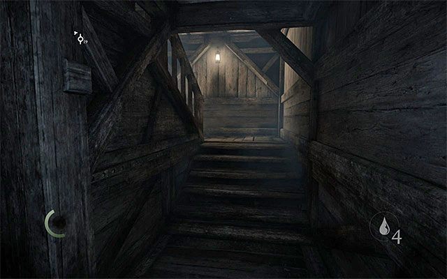 W celu przedostania się do drugiej części statku musisz dotrzeć do pokazanej na powyższym obrazku klatki schodowej, która znajduje się w południowo-zachodniej części drugiego poziomu - Przeprawa przez pierwszą część Światła Brzasku - opis | Rozdział 8 (Światło Brzasku) - Thief - poradnik do gry