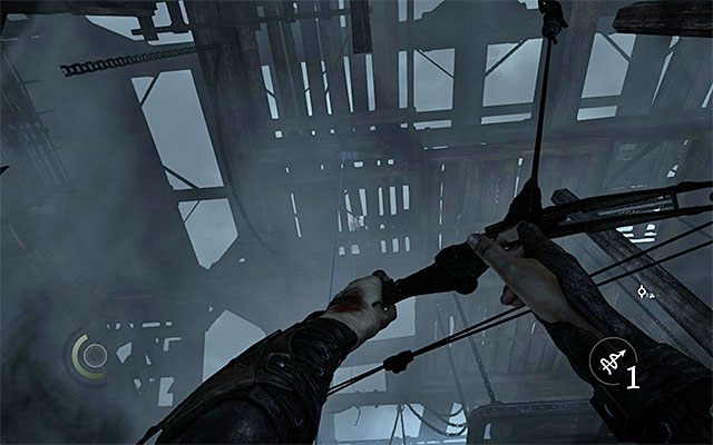 Drugi wariant zachowania zakłada skorzystanie z górnych balkoników i w tym przypadku musisz rozpocząć na najwyższym trzecim poziomie - Przeprawa przez drugą część Światła Brzasku - opis | Rozdział 8 (Światło Brzasku) - Thief - poradnik do gry