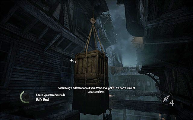 Do celu podróży zbliż się od północno-zachodniej strony, ustawiając się na górnej ścieżce w pokazanym na screenie miejscu - Przynęta na rekina | Poboczne zlecenia (Jobs) - Basso | Solucja Thief - Thief - poradnik do gry