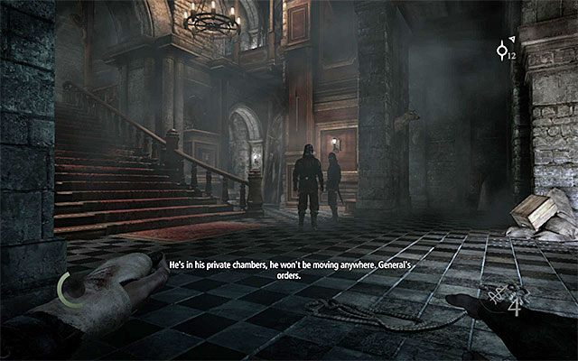 Sala z zabarykadowanymi głównymi drzwiami wejściowymi - Eksploracja piwnicy i parteru posiadłości Barona - opis | Rozdział 6 (Człowiek na rozstajach) - Thief - poradnik do gry
