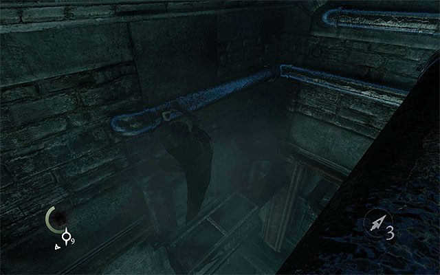 Musisz puścić się i wylądować na niewielkim balkoniku - Dotarcie do prywatnego gabinetu Barona | Rozdział 6 (Człowiek na rozstajach) - Thief - poradnik do gry