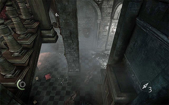 Przeskocz nad balustradą żeby jak najszybciej znaleźć się na parterze - Dotarcie do sali ceremonialnej - opis | Rozdział 6 (Człowiek na rozstajach) - Thief - poradnik do gry