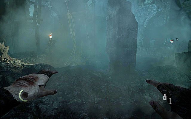 Jeden z wrogów używa pochodni do rozświetlania okolicy - Odnalezienie wejścia do laboratorium Barona | Rozdział 6 (Człowiek na rozstajach) - Thief - poradnik do gry