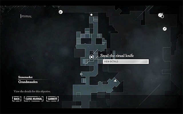 Cel podróży pokazany został na powyższym obrazku - jest on zlokalizowany w centralnej części Starej Dzielnicy (Old Quarter), a konkretnie w lokacji [Stonemarket - Muddlers Row] na północ od wieży obserwacyjnej - Wiedźma z Targu Kamieniarzy | Poboczne zlecenia (Jobs) - Basso | Solucja Thief - Thief - poradnik do gry