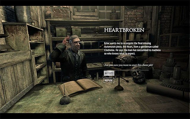 Okno potwierdzenia rozpoczęcia zadania - Pęknięte serce | Poboczne zlecenia (Client Jobs) - Ector | Solucja Thief - Thief - poradnik do gry