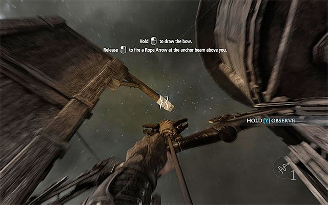 Drewniana belka, w którą musi trafić strzała z liną - Początek | Prolog w Thief - Thief - poradnik do gry