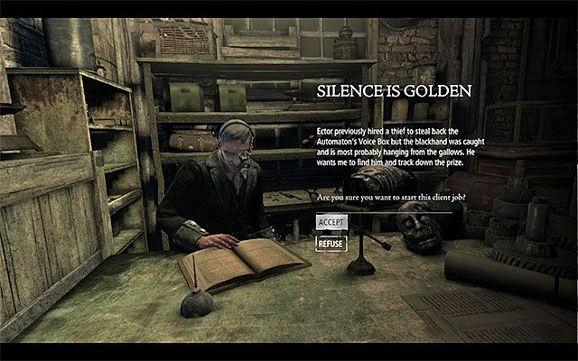 Okno potwierdzenia rozpoczęcia zadania - Milczenie jest złotem | Poboczne zlecenia (Client Jobs) - Ector | Solucja Thief - Thief - poradnik do gry