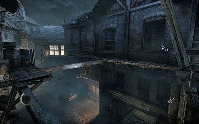 Dzięki przejściu po belkach dotrzesz do wejścia do siedziby pasera - Milczenie jest złotem | Poboczne zlecenia (Client Jobs) - Ector | Solucja Thief - Thief - poradnik do gry