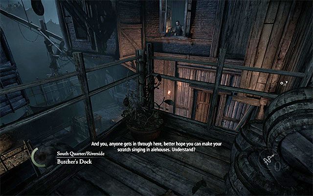 Górny balkonik daje dobry podgląd na dziedziniec - Milczenie jest złotem | Poboczne zlecenia (Client Jobs) - Ector | Solucja Thief - Thief - poradnik do gry