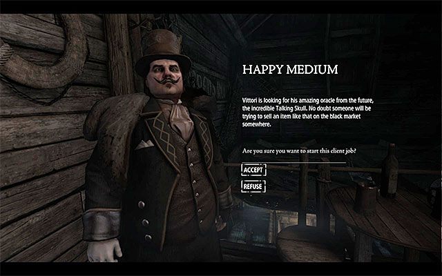 Okno potwierdzenia rozpoczęcia zadania - Wesoła wyrocznia | Poboczne zlecenia (Client Jobs) - Vittori | Solucja Thief - Thief - poradnik do gry