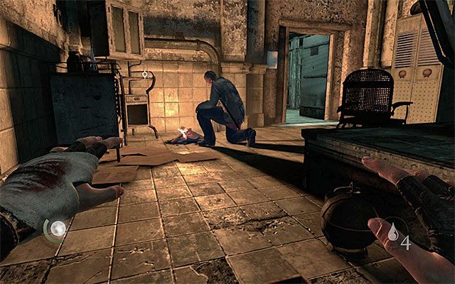 Ostatni pacjent klęczy przy ognisku - Zejście na najniższy poziom zakładu dla obłąkanych | Rozdział 5 (Opuszczeni - The Forsaken) - Thief - poradnik do gry