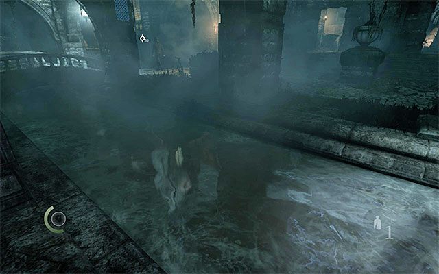 Pamiętaj o tym żeby zawsze zwolnić gdy znajdziesz się przy wodzie - Eksploracja ogrodów posiadłości Barona - opis | Rozdział 6 (Człowiek na rozstajach) - Thief - poradnik do gry