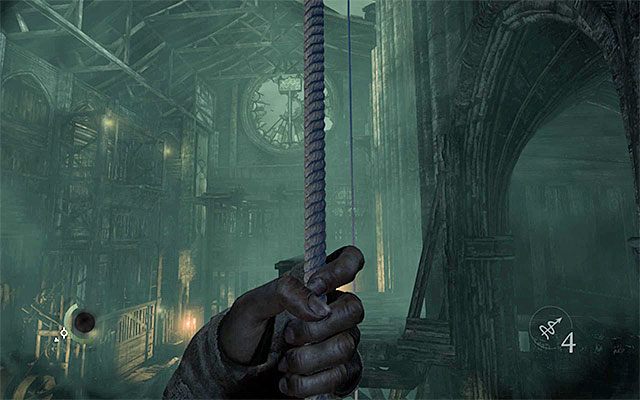 Skorzystanie z lin to jedna metod dotarcia na górny poziom północnej konstrukcji - Zbadanie głównej sali katedry | Rozdział 7 (Ukryte Miasto) | Solucja Thief - Thief - poradnik do gry