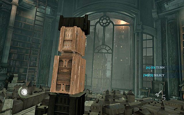 Zeskocz na dół, podejdź do makiety i wejdź w interakcję z miniaturą wieży warownej - Rozwiązanie zagadki | Rozdział 4 (Przyjaciel w potrzebie) | Solucja Thief - Thief - poradnik do gry