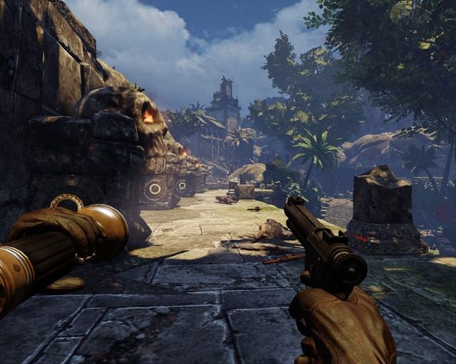 Dzięki włącznikom po twojej stronie możesz sobie pomóc w eliminacji Niemców. - Mayan Jungle | Opis przejścia Deadfall Adventures - Deadfall Adventures - poradnik do gry