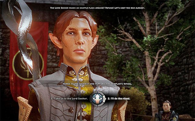 Drużyna przejdzie wkrótce do większego dziedzińca (M11,1c) i Barris zaproponuje tu wzięcie udziału w rytuale Templariuszy, który ma za zadanie pomóc głównemu bohaterowi w określeniu jego priorytetów - Dragon Age Inquisition: Bohaterowie słusznej sprawy (Champions of the Just) - Dragon Age: Inkwizycja - poradnik do gry