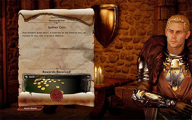 Innym ciekawym sposobem pozyskiwania złota jest wykonywanie misji z poziomu sali wojennej znajdującej się w aktualnej siedzibie Inkwizycji - Dragon Age Inquisition: Jak szybko się wzbogacić w Dragon Age Inkwizycja? - Dragon Age: Inkwizycja - poradnik do gry