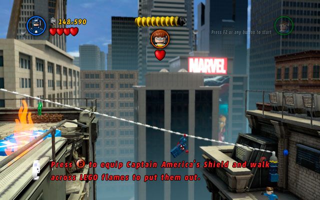 Jako Pan Fantastyczny zeskocz z prawej strony budynku, rozciągając się przy tym na kształt spadochronu - Times Square Off | Opis przejścia LEGO Marvel Super Heroes - LEGO Marvel Super Heroes - poradnik do gry