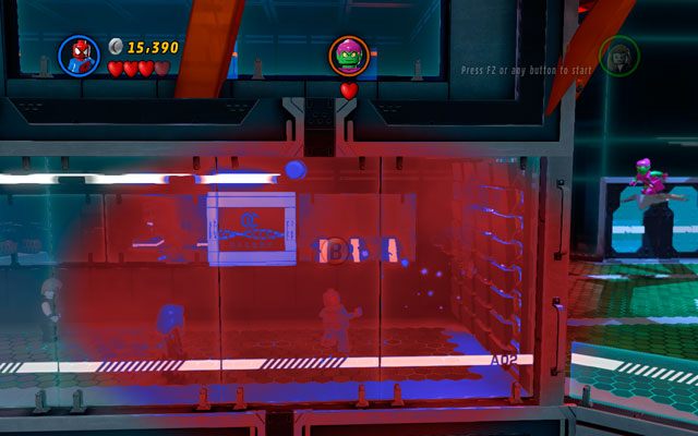 Przejdź przez korytarz i przygotuj się na starcie z niewielką grupką pracowników Oscorp - Exploratory Laboratory | Opis przejścia LEGO Marvel Super Heroes - LEGO Marvel Super Heroes - poradnik do gry