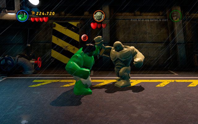 Aby zadać finalny cios musisz ponownie wcielić się w Wolverina i za jego pośrednictwem wjechać windą na górę budynku po lewej (wyszło stamtąd kilku bandziorów) - Rock Up at the Lock Up | Opis przejścia LEGO Marvel Super Heroes - LEGO Marvel Super Heroes - poradnik do gry