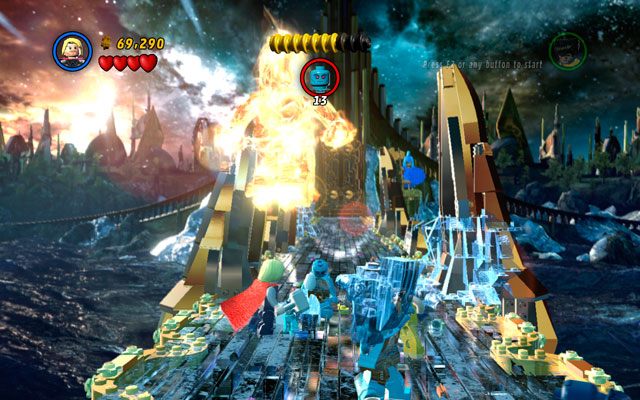 Na moście zmierz się z 20 lodowymi gigantami, ustawicznie idąc do przodu - Bifrosty Reception | Opis przejścia LEGO Marvel Super Heroes - LEGO Marvel Super Heroes - poradnik do gry